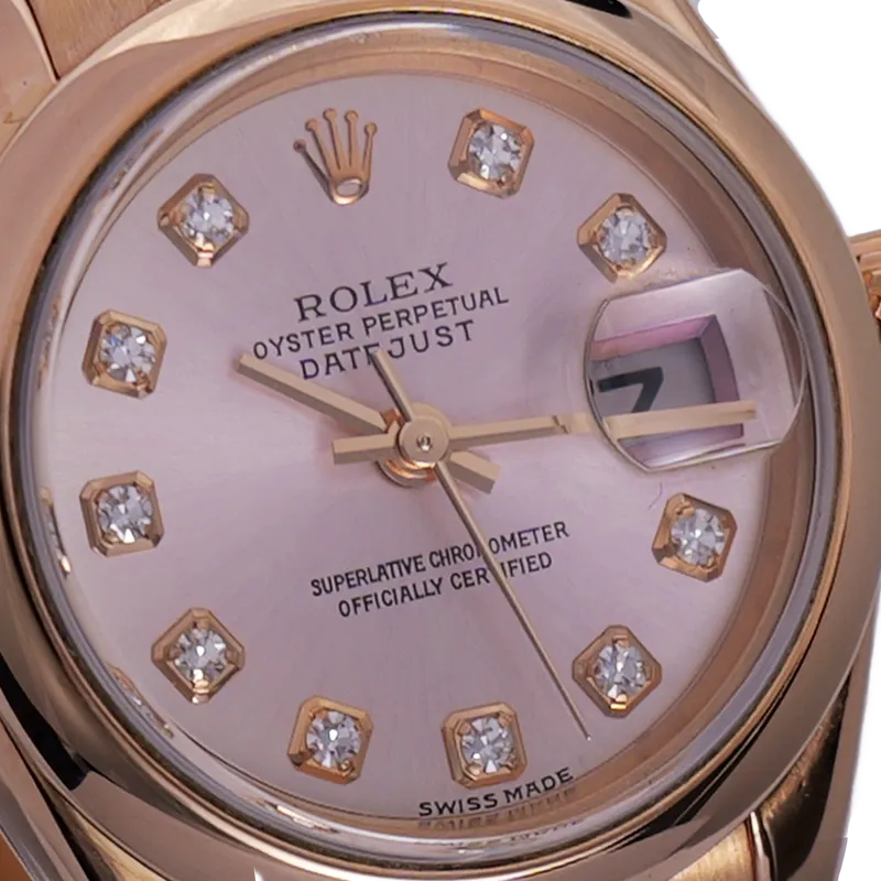 Oyster Perpetual Datejust 26mm en or rose, index diamants, cadran rose, bracelet oyster or rose — 179165 - vue 3