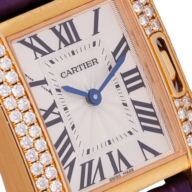 Tank Anglaise en or rose, lunette sertie, bracelet en cuir violet, BD en or rose.  — WT100013/SM - vue 3