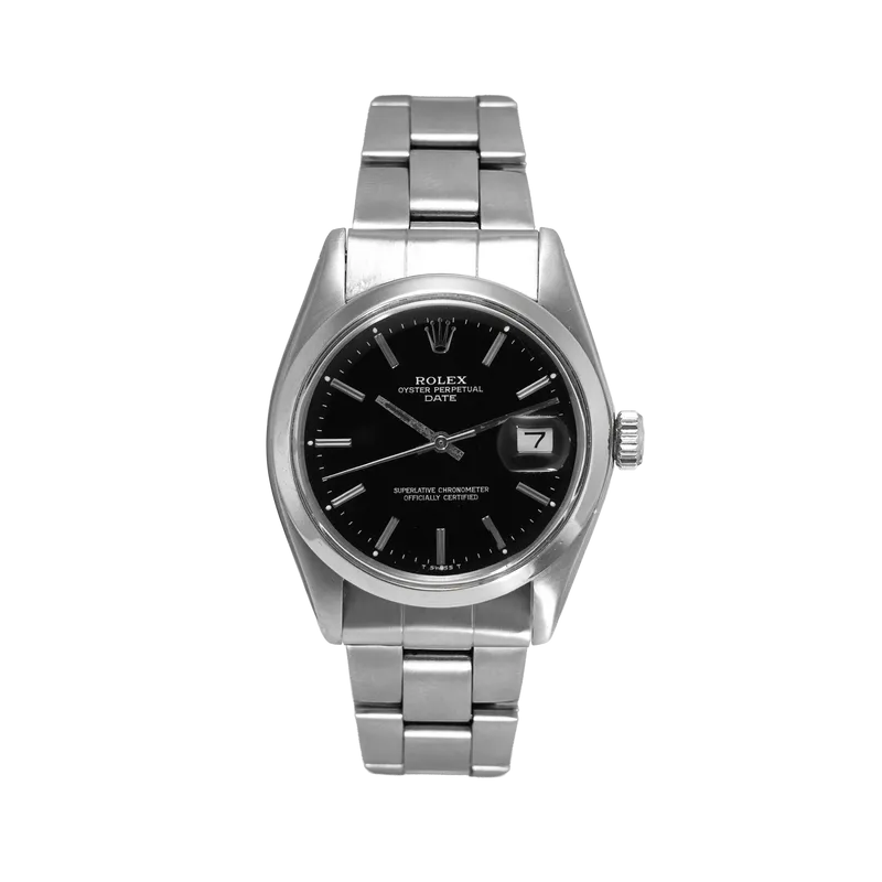 Oyster Perpetual 34mm en acier, cadran noir, lunette lisse, bracelet Oyster acier 