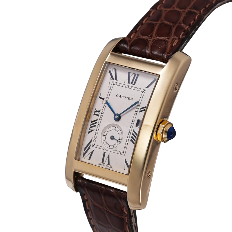 Tank Américaine en or jaune, bracelet en cuir , BD en or jaune.  – vue 2