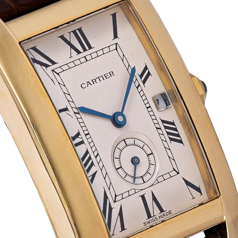 Tank Américaine en or jaune, bracelet en cuir , BD en or jaune.  — 811905 - vue 3