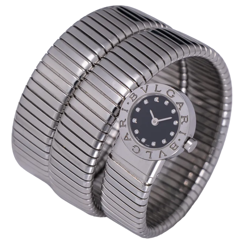 Serpentine en acier, cadran noir, index diamants, bracelet en acier.  — BB191TS - vue 3