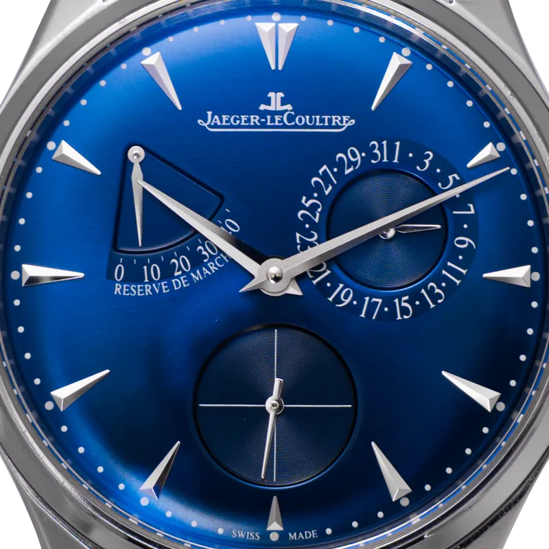 Master Ultra Thin Réserve de Marche 39 mm en acier, cadran bleu soleillé, bracelet en cuir, BD acier — Q1378480 - vue 3