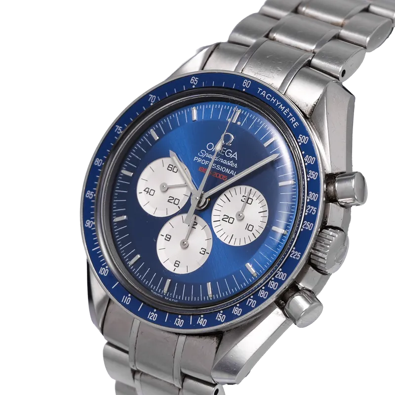 Speedmaster  en acier 42mm, cadran bleu, bracelet en acier.  – vue 2