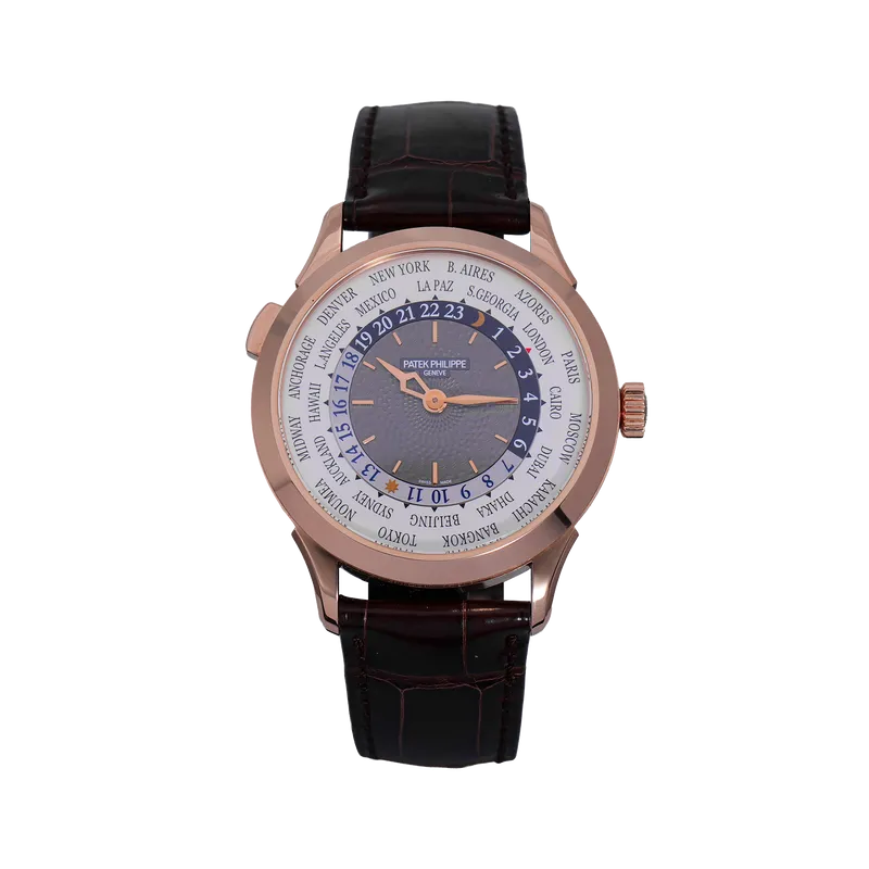 World Time 38,5mm en or rose, bracelet cuir BD or rose