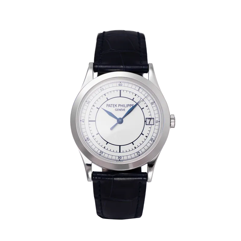 CALATRAVA 38mm en or gris, cadran blanc, bracelet cuir BA or blanc 