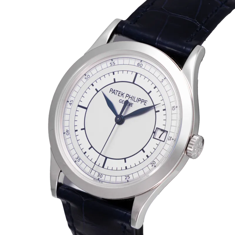 CALATRAVA 38mm en or gris, cadran blanc, bracelet cuir BA or blanc  – vue 2