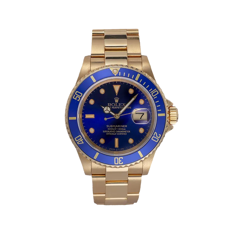 Submariner 40mm or jaune, cadran bleu soleillé, lunette bleu, bracelet oyster or jaune