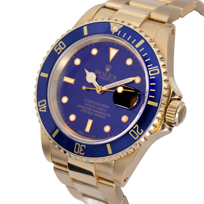 Submariner 40mm or jaune, cadran bleu soleillé, lunette bleu, bracelet oyster or jaune – vue 2