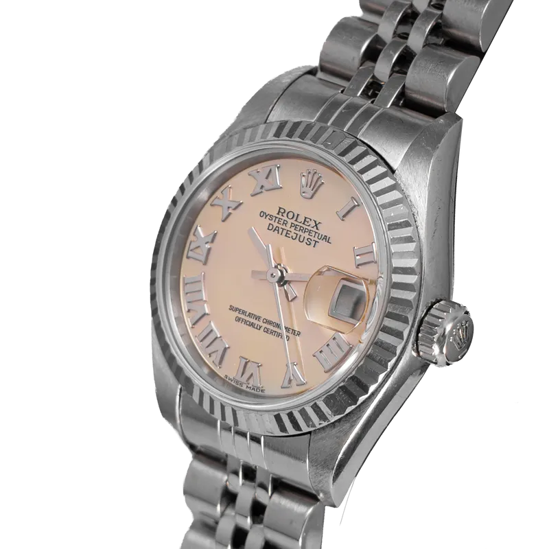 Datejust 26mm en acier, cadran Rolex beige, lunette cannelée, bracelet jubilé acier – vue 2