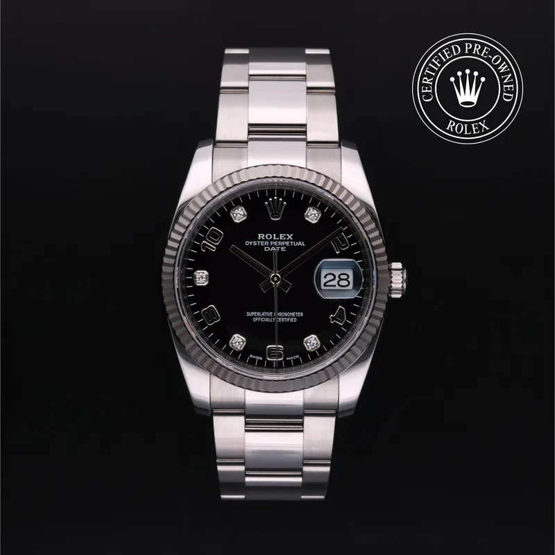 Rolex Certified Pre-Owned, Date, 2017, 34 mm, Acier Oystersteel et Or Blanc et Rolesor 18 Carat Gris