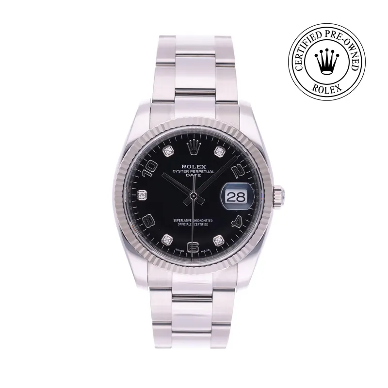 Rolex Certified Pre-Owned, Date, 2017, 34 mm, Acier Oystersteel et Or Blanc et Rolesor 18 Carat Gris