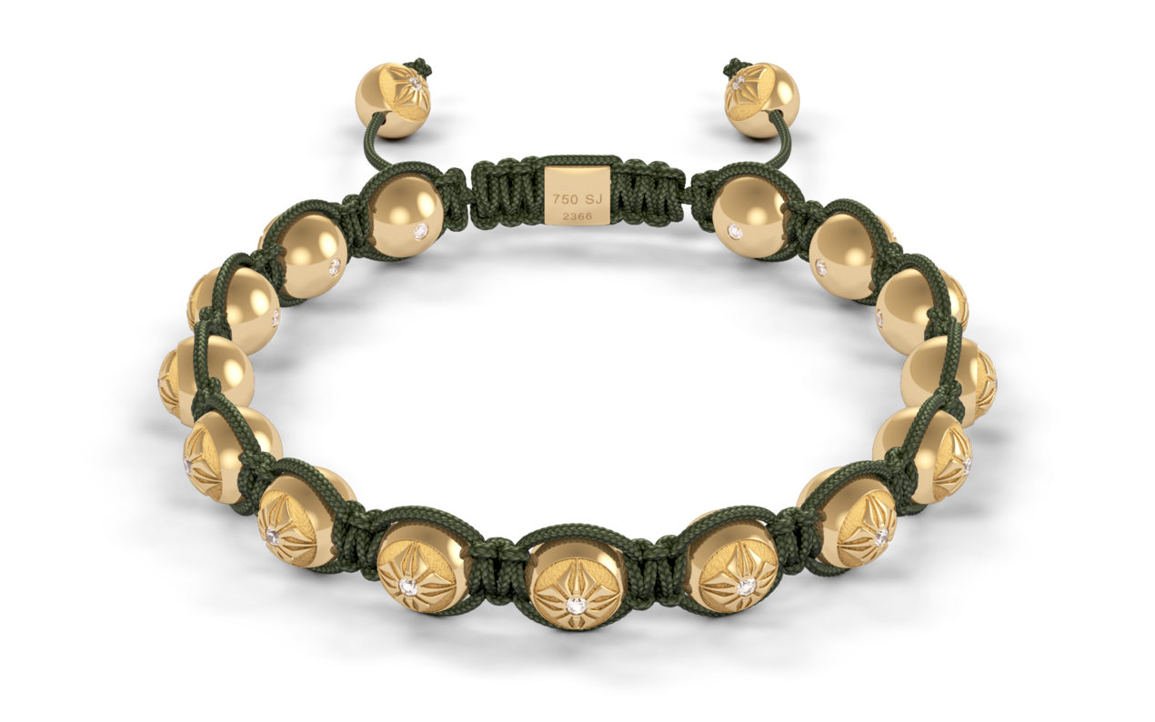 Bracelet BEADED BRAIDED 8mm cordon vert olive XL