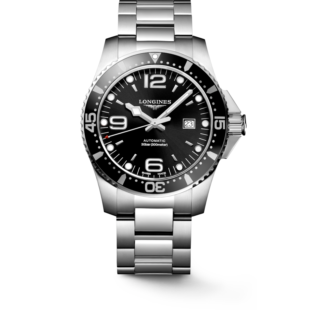 Montre HYDROCONQUEST Automatique 44mm, Bracelet acier, Cadran noir soleillé - LONGINES