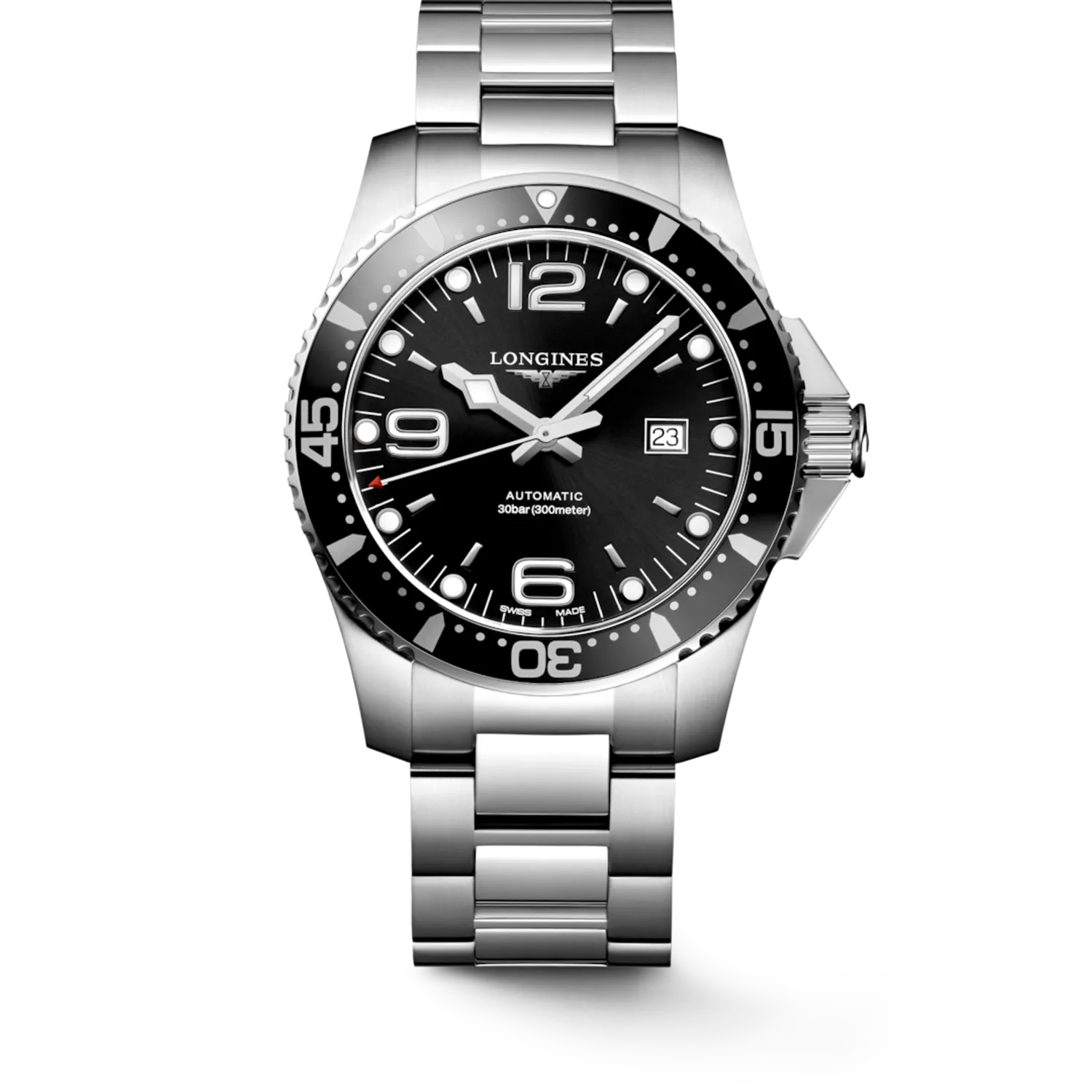 Montre HYDROCONQUEST Automatique 44mm, Bracelet acier, Cadran noir soleillé