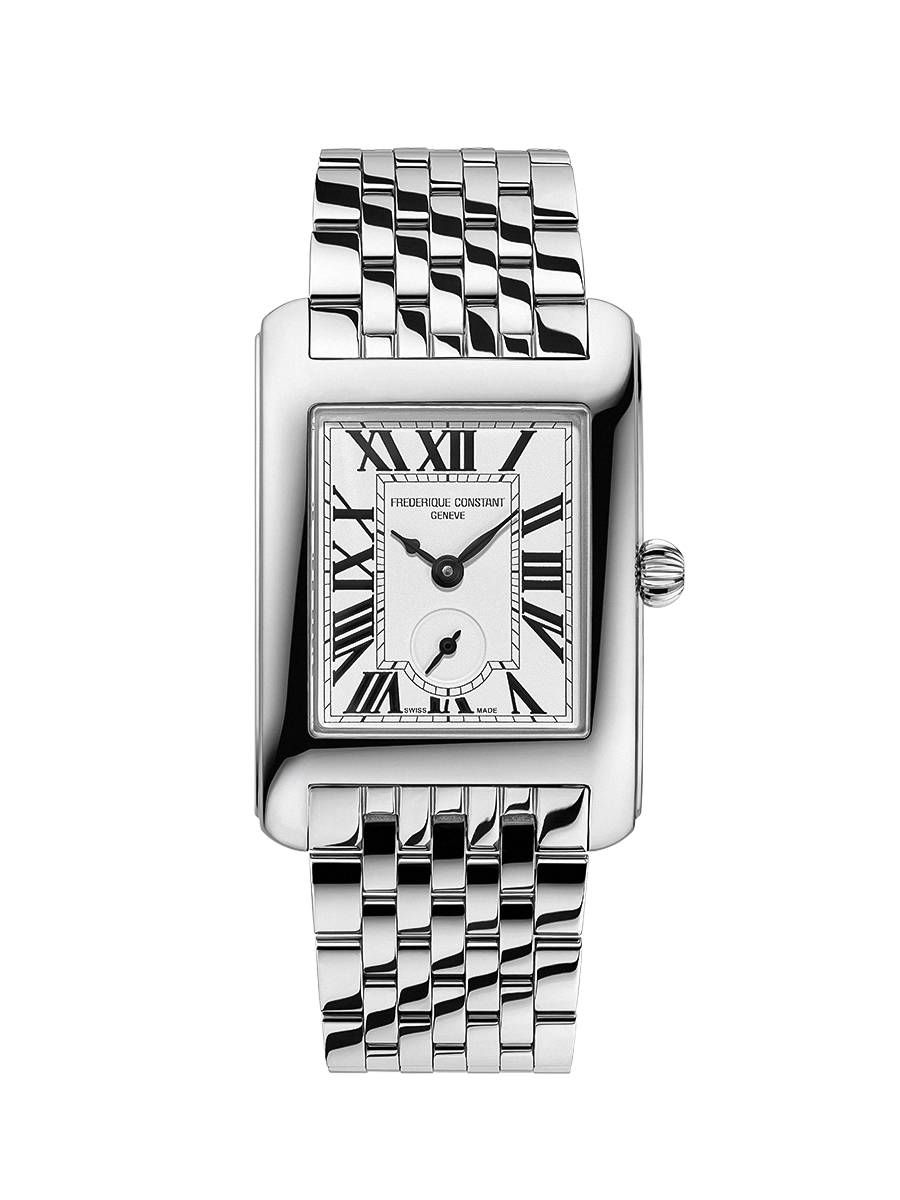 Montre CLASSICS Carrée Small Second, Bracelet acier, Cadran argenté chiffres romains - FREDERIQUE CONSTANT