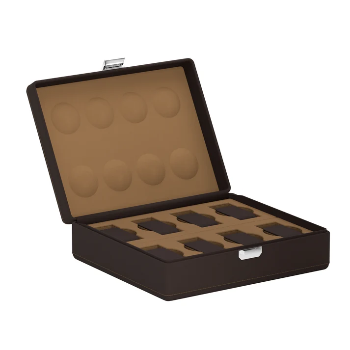 Ecrin VALIGETTA 8 COMPACT sans poignée cuir marron chocolat et châtaigne - SCATOLA DEL TEMPO