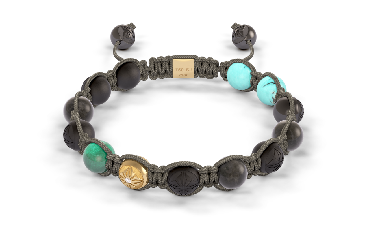 Bracelet BEADED BRAIDED 8mm cordon gris pierre M - SHAMBALLA JEWELS