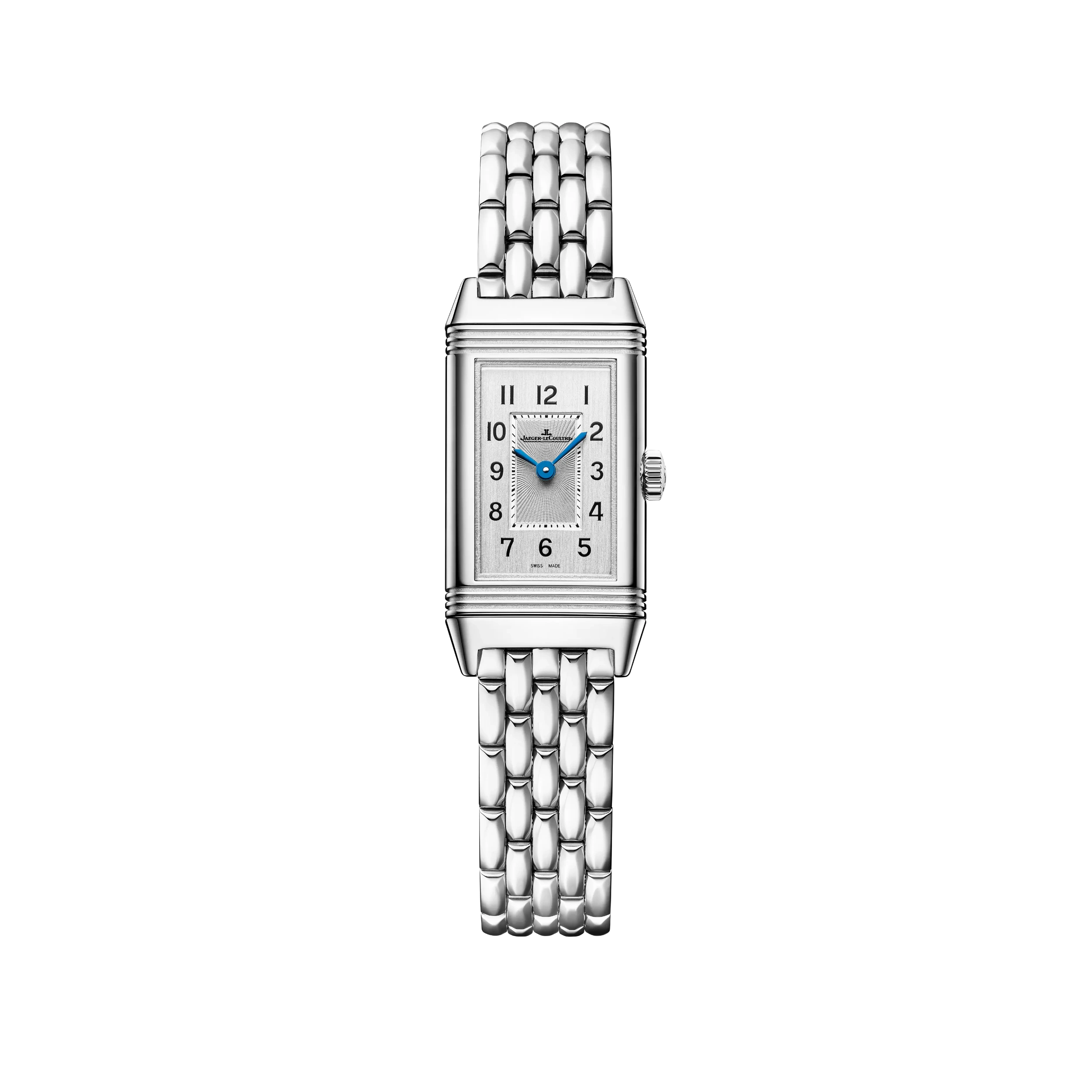 Montre REVERSO CLASSIC "Origin", Bracelet acier "grain de riz", Cadran argenté guilloché et brossé vertical - JAEGER-LECOULTRE